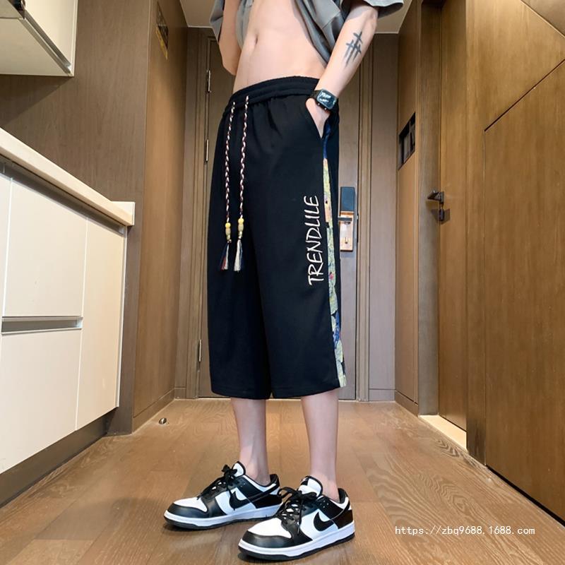 Lattice Birch American Casual Sports Capri Pants Men's Summer Thin Loose Straight Eight-point breeches Fashionable Brand plus size Ice Silk
