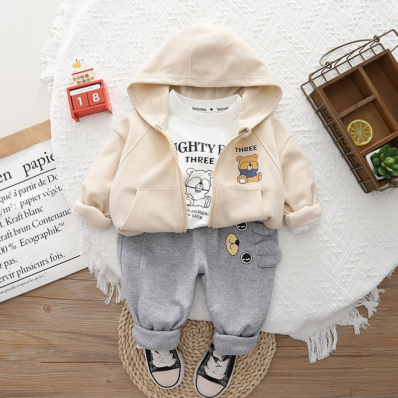 Autumn children's set for boys, cartoon cute hoody, western style, with little bears, 3 piece set