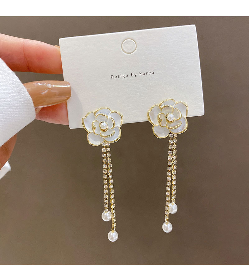 Retro long tassel flower zircon pearl drop earrings wholesalepicture4