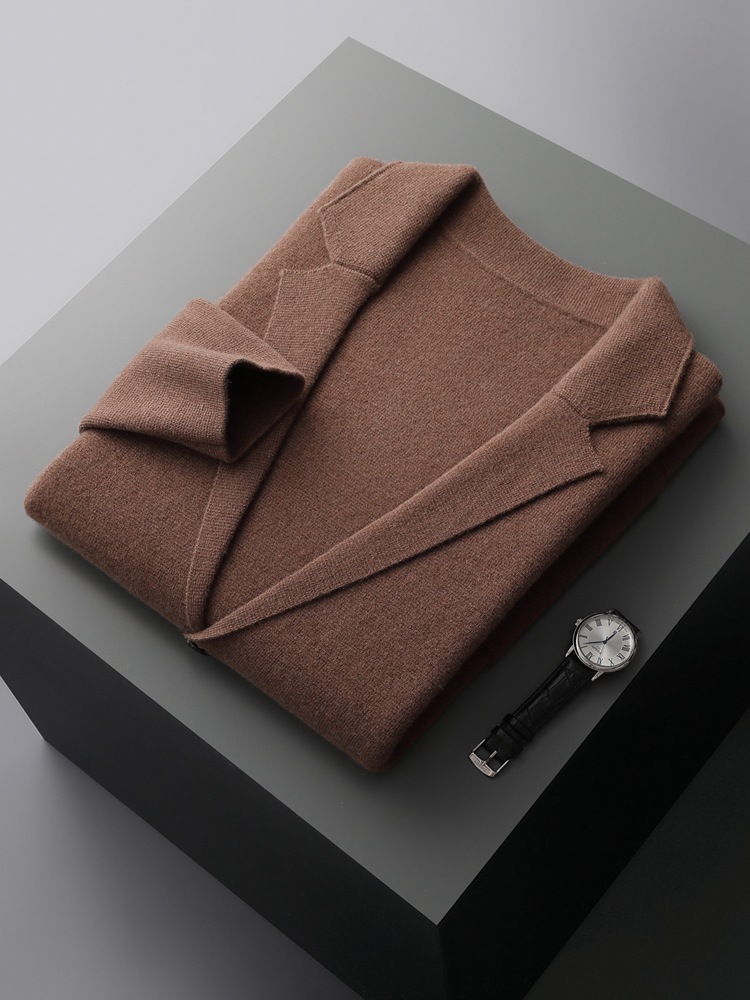 Otoño e invierno nuevo estilo 100% suéter de lana pura cardigan con cuello en V para hombre suéter de lana de punto de color sólido abrigo grueso marea