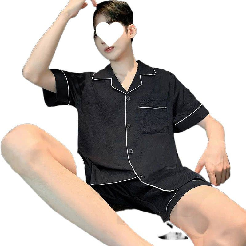 屋外で着用できる男性用パジャマ、夏用半袖ショーツ、クラウドコットンの薄いティーンエイジャーの夏用ホームウェア、メンズスーツ|undefined