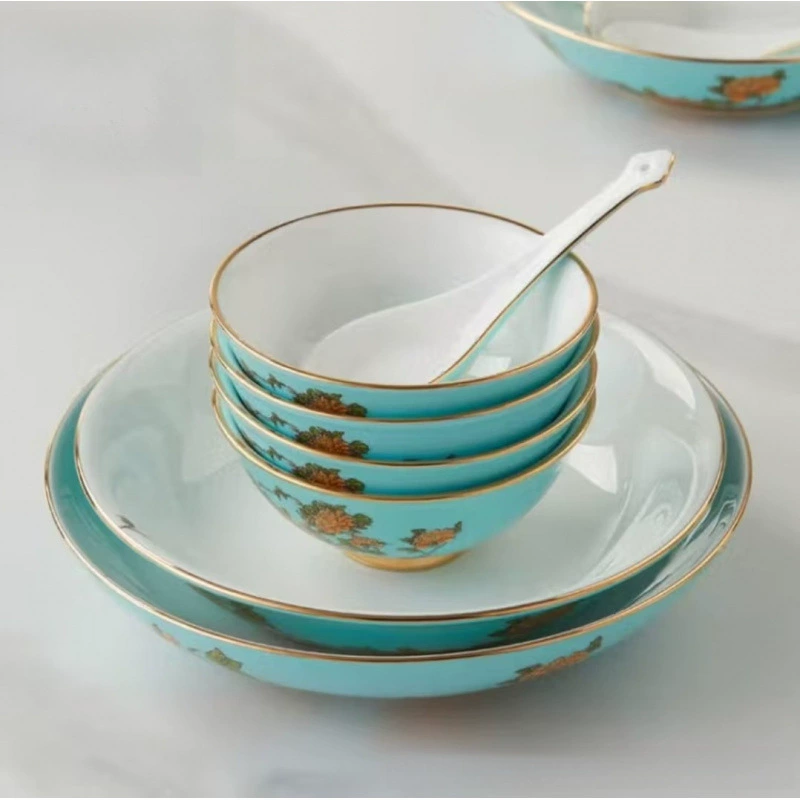 Yongfengyuan National Porcelain Yongfengyuan Lady Porcelain-West Lake Blue 22-piece medium tableware set for gift home Chinese style