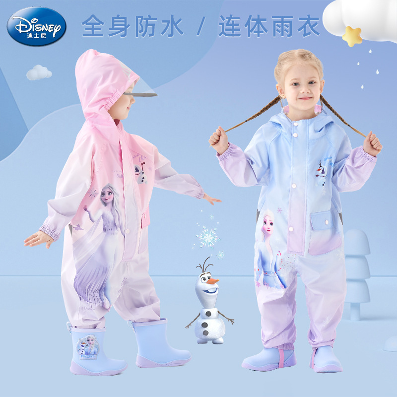Authentic Disney Children's Raincoat One-Piece Elsa Set Waterproof Kindergarten Baby Toddler Lightweight Waterproof