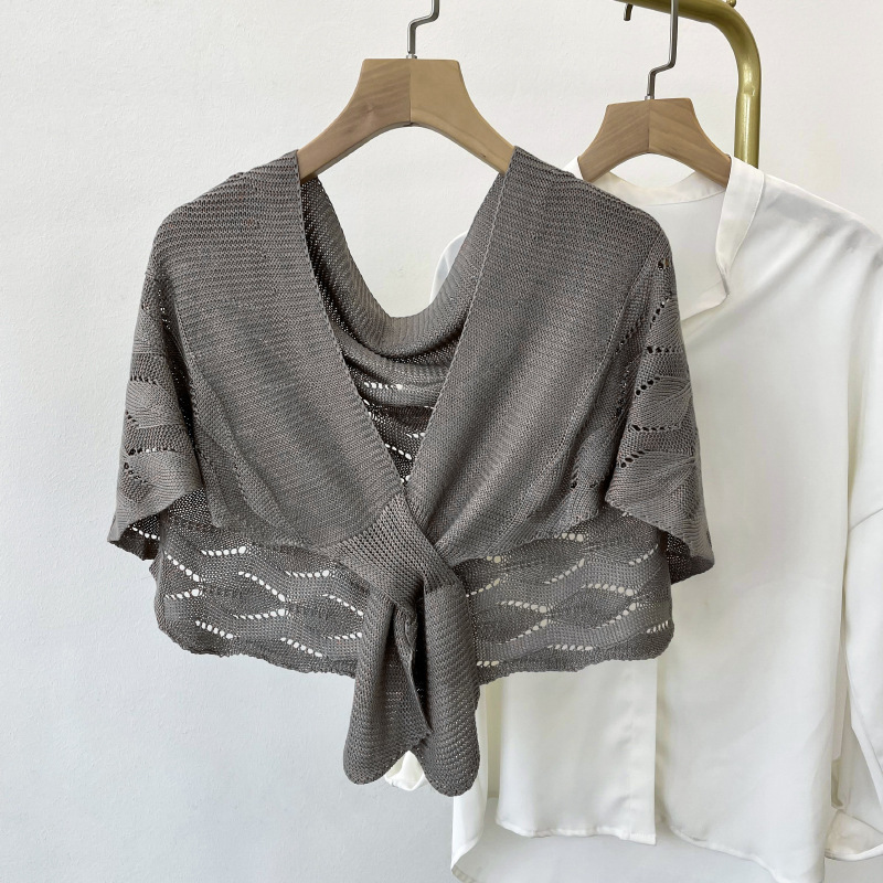 Mantón de punto desgaste exterior de las mujeres estilo de la alta sociedad primavera y verano soporte cervical tejido habitación con aire acondicionado patrón de onda bufanda de hombro collar falso