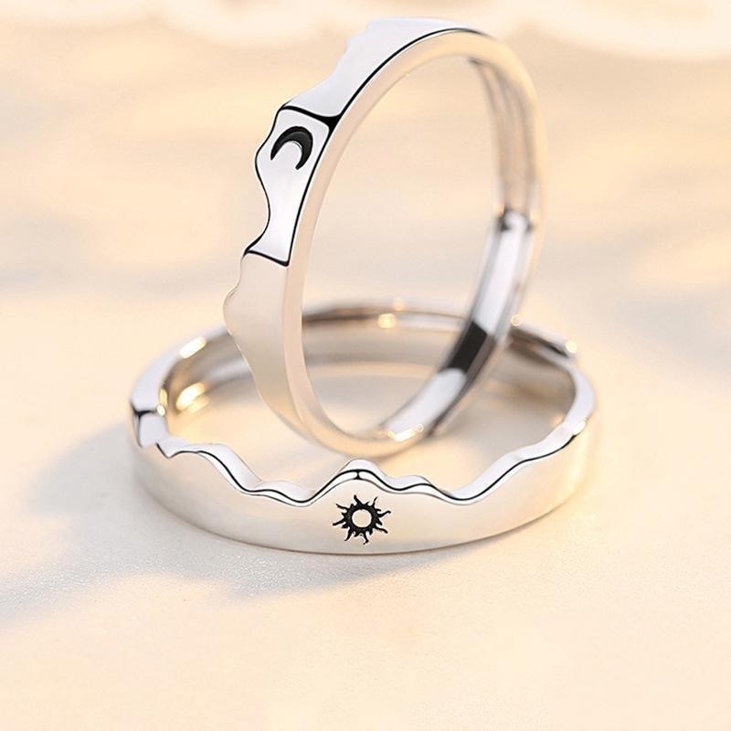 Sun, Moon, Mountain, Sea Couple Rings, Unique Design Matching Rings, Valentine's Day Birthday Gift for Boyfriend or Girlfriend