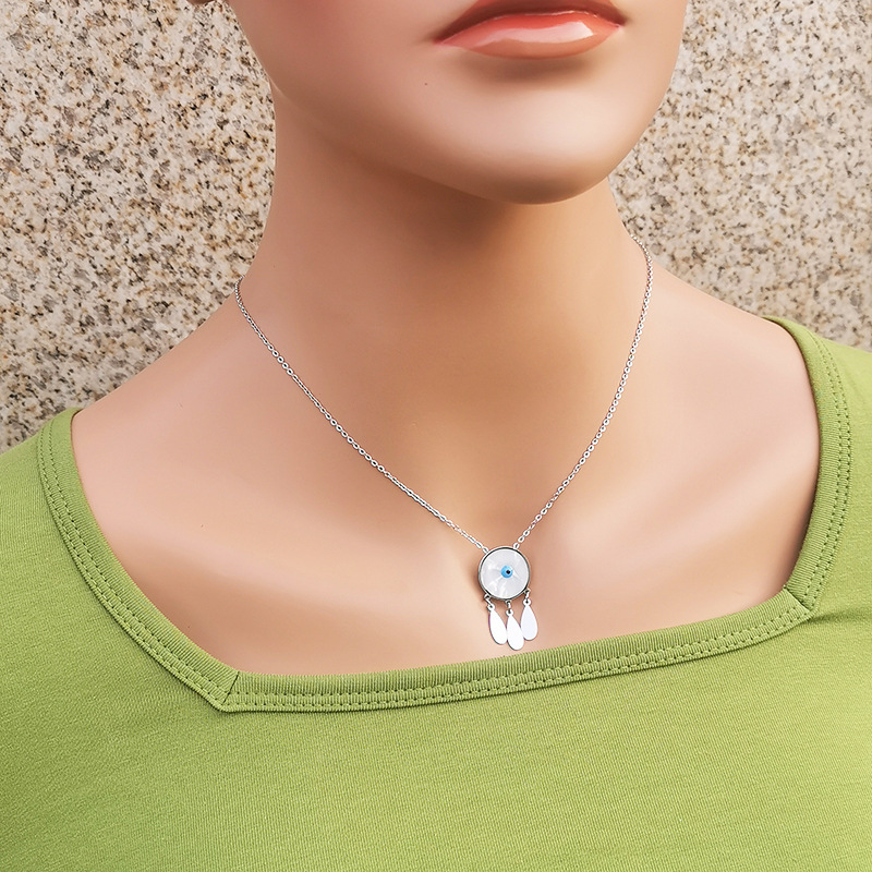 Fashion Eye Stainless Steel Inlay Shell Pendant Necklace Colorza_colorza_5