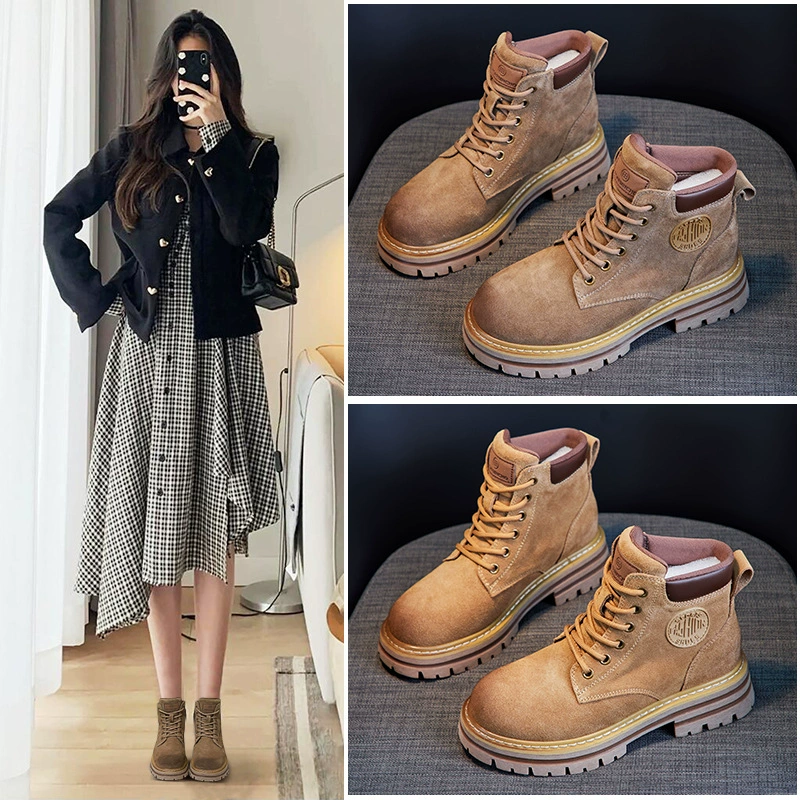 Европейские женские ботинки Мартин на осень 2023 года, короткие женские ботинки в стиле ретро на мягкой подошве, из матовой замши, с мягкой подошвой и эффектом увеличения роста.