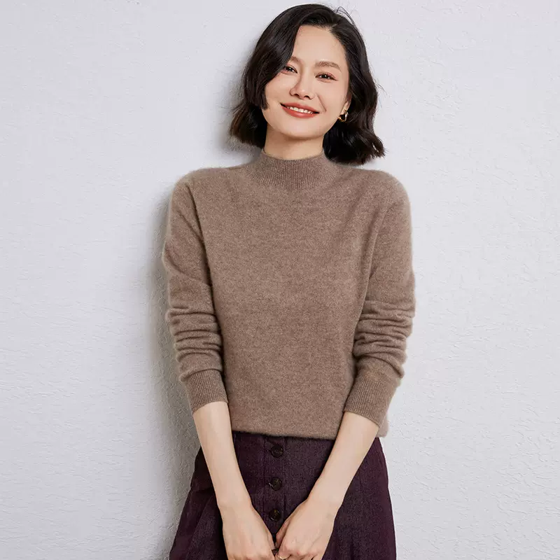 秋冬新款羊毛衫女一线成衣平面半高领套头针织打底衫毛衣软糯内搭