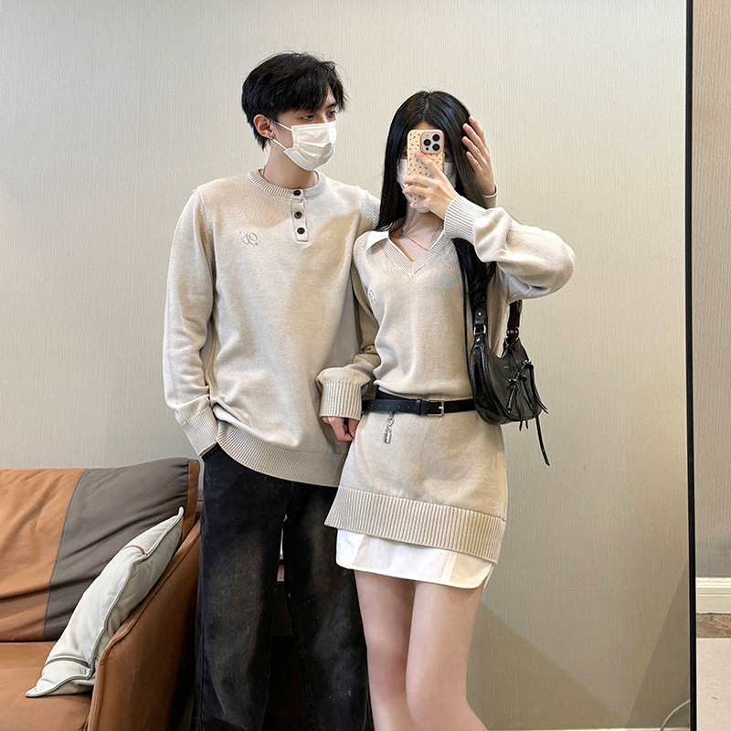 프랑스 커플 의류 올매치 달콤한 한국 스타일 수직 칼라 디자인 느낌 1 원피스 치마 타이트 허리 슬림 스웨터 원피스