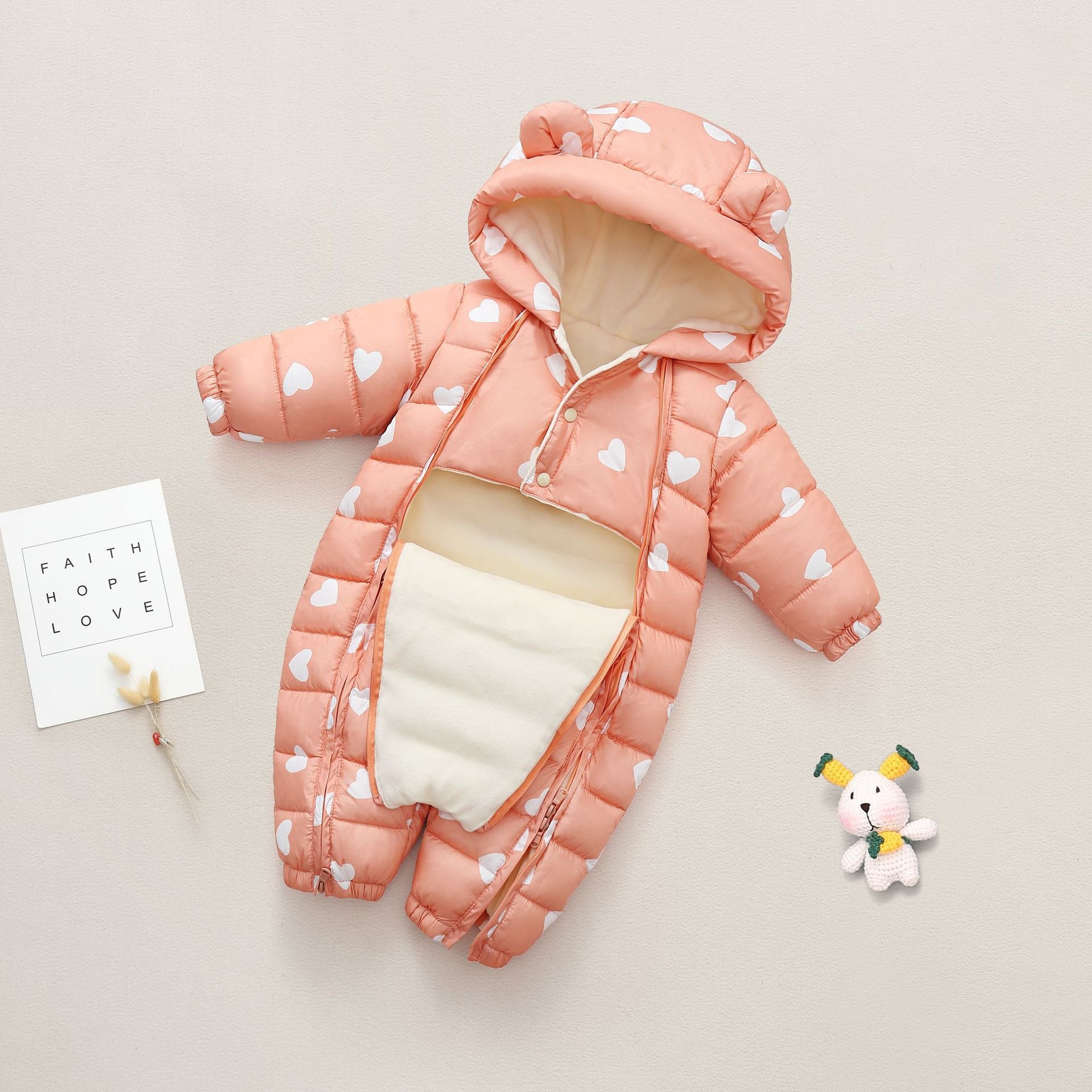 Recién nacido nuevo mono niños y niñas Salida de invierno abajo ropa acolchada de algodón forrada de lana engrosada ropa acolchada de algodón mameluco