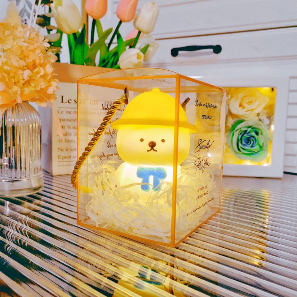 모자곰/블루+사각상자/라피아