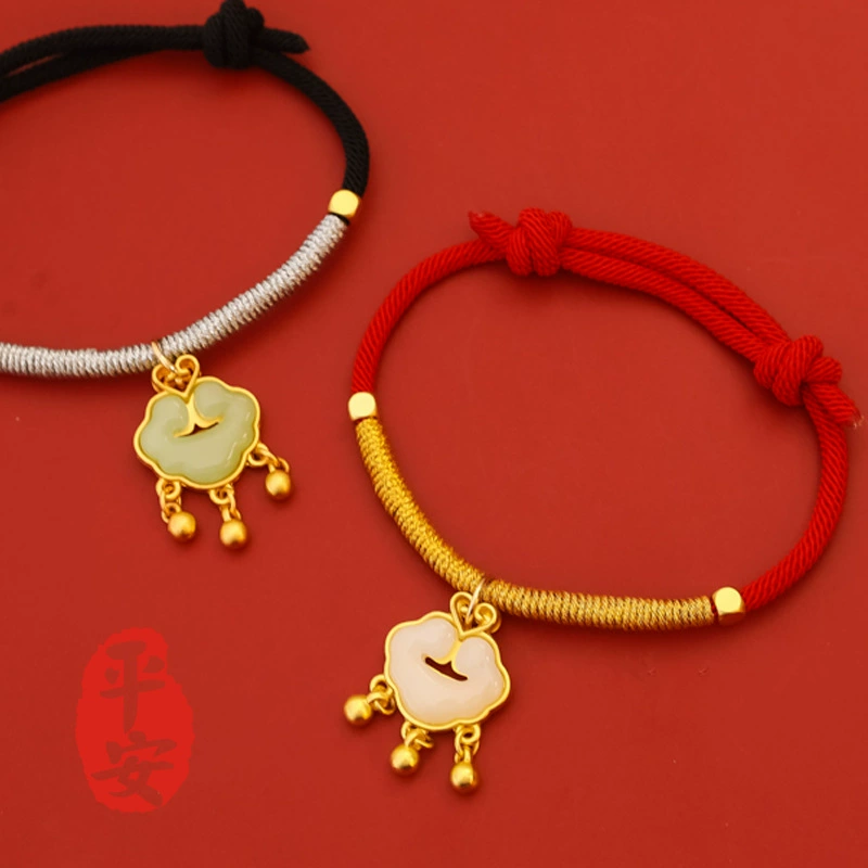 Цветной замок долгой жизни домашнее животное новогодняя веревка ошейник Весенний фестиваль кошки собаки золотое ожерелье красный имитационный нефритовый декор безмолвный