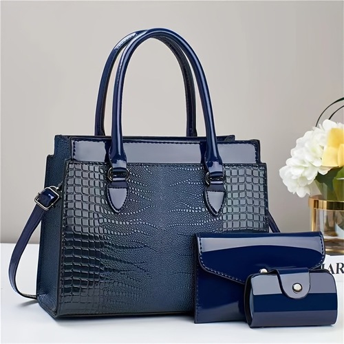 Handbag with bright leather crocodile pattern, mother and daughter style, PU leather material, Taizhou women's bag trend, bags