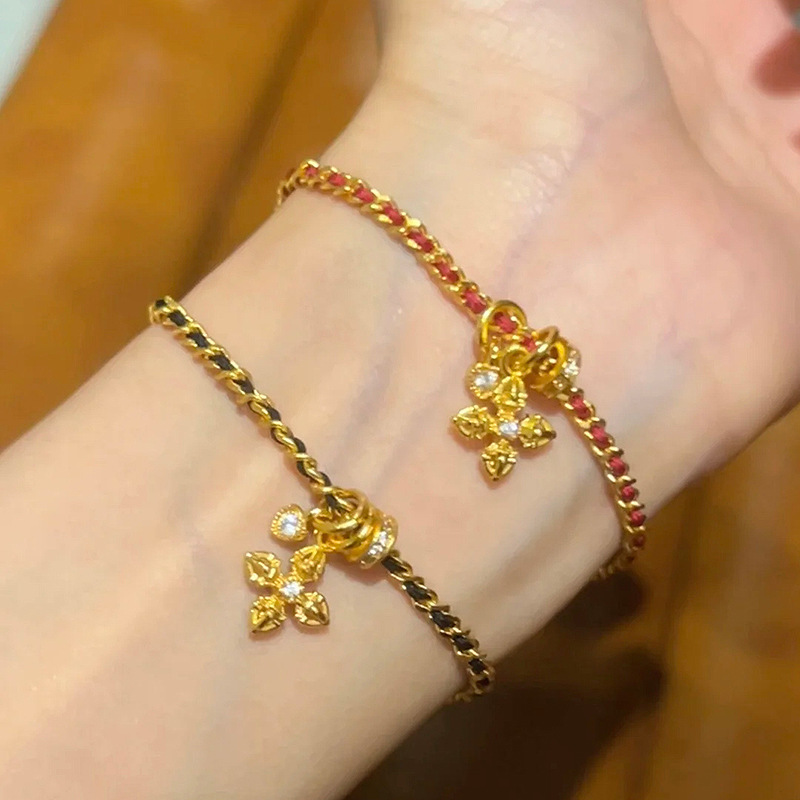Little Red Book Zodiac Year Red Rope Vajra Bracelet Women's 2024 New DIY Black Gold Bracelet One Piece Dropshipping