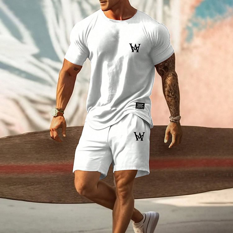 2023 camiseta de moda de verano corriendo fitness cuello redondo manga corta 3D impresión de los hombres de comercio exterior traje de Deportes de calle