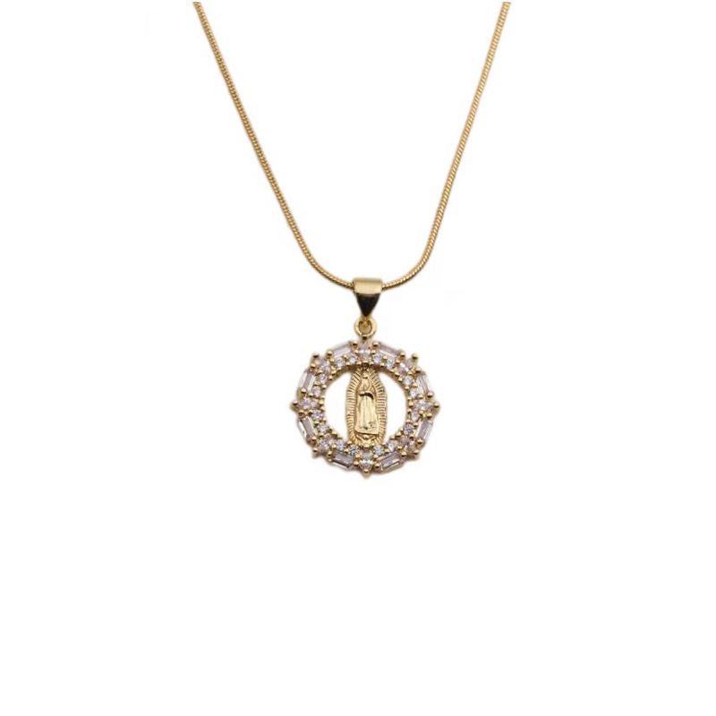 European and American copper zircon cross Virgin Mary necklace