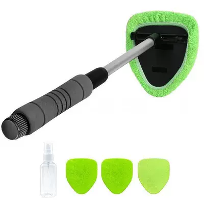 Cleaning and Defogging Brushes, Factory: Car cleaning tools - 1-set-pentagonal-sponge-telescopic-pole-4-green-cloth-covers-spray-bottle