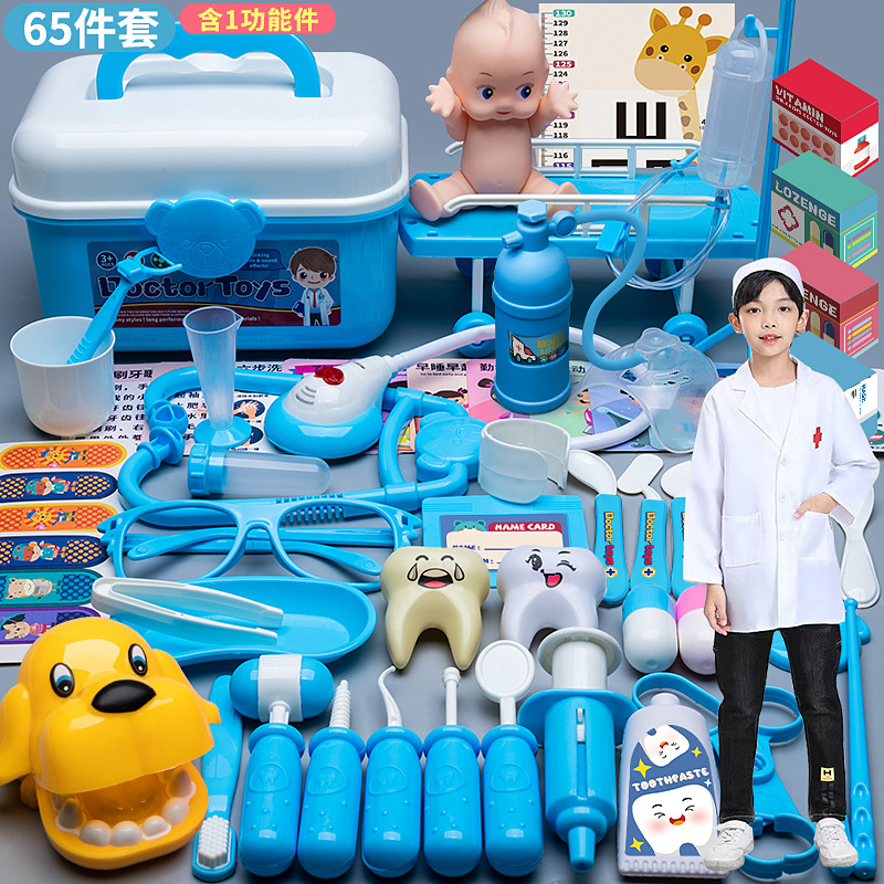 Set de médico infantil, maletín con herramientas, estetoscopio y accesorios para juego educativo.