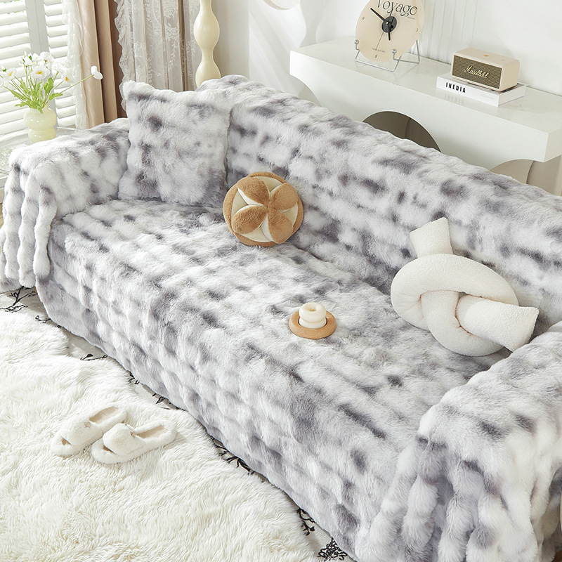 Invierno peluche engrosado toalla de sofá con dopamina conejo peludo de red roja cojín universal cómodo