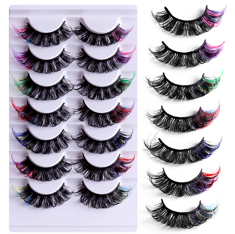 50g Weight False Eyelashes Makeup Tools Types 7 Pairs Quantity Imitation Mink Material Multicolor Pattern Fashion Style Popular High Imitation Mink Hair Color Thick Curl False Eyelashes 8
