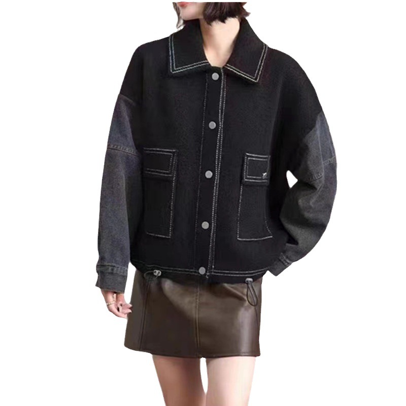 Autumn/winter New Short Loose Polo Knitted Cardigan_voghion.com