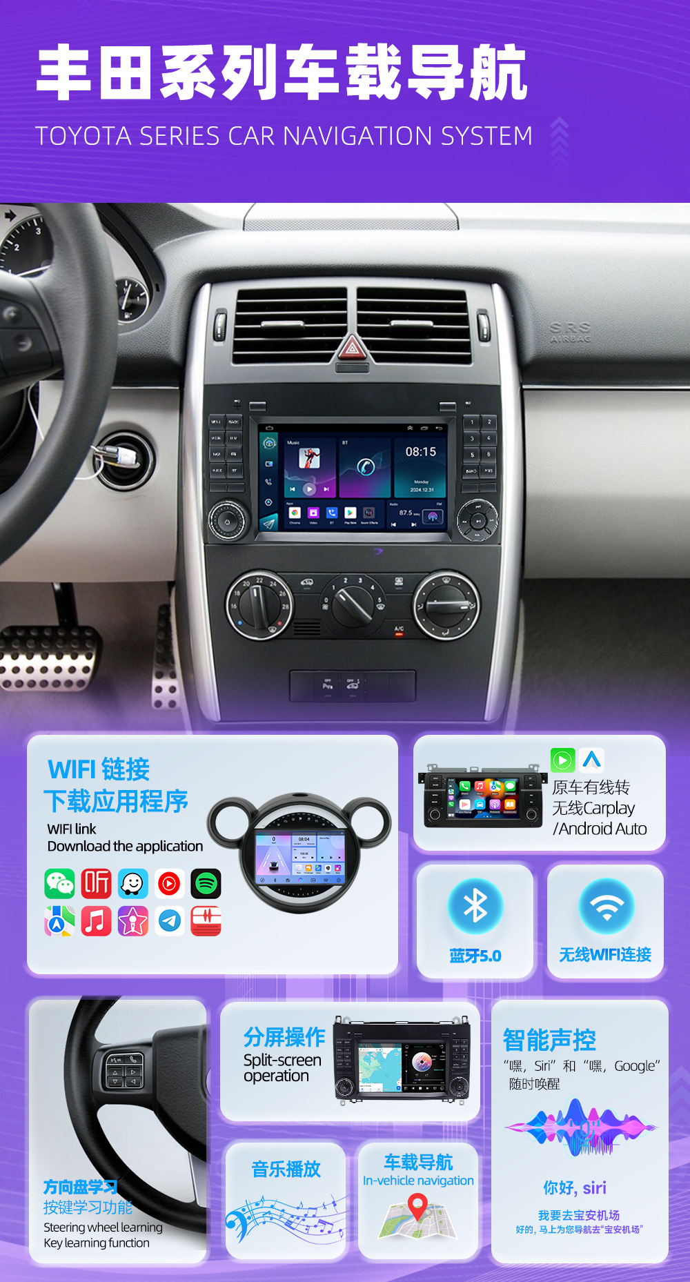 Suitable for BMW mini car navigation system, X1 Bluetooth player, Mercedes central control screen, car navigation all-in-one device