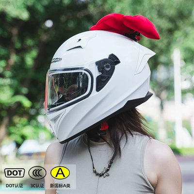 Helmets for Men and Women in, Motosiklet kaskı (dəbilqə) - high-grade-porcelain-white-transparent-lens-red-bow-m