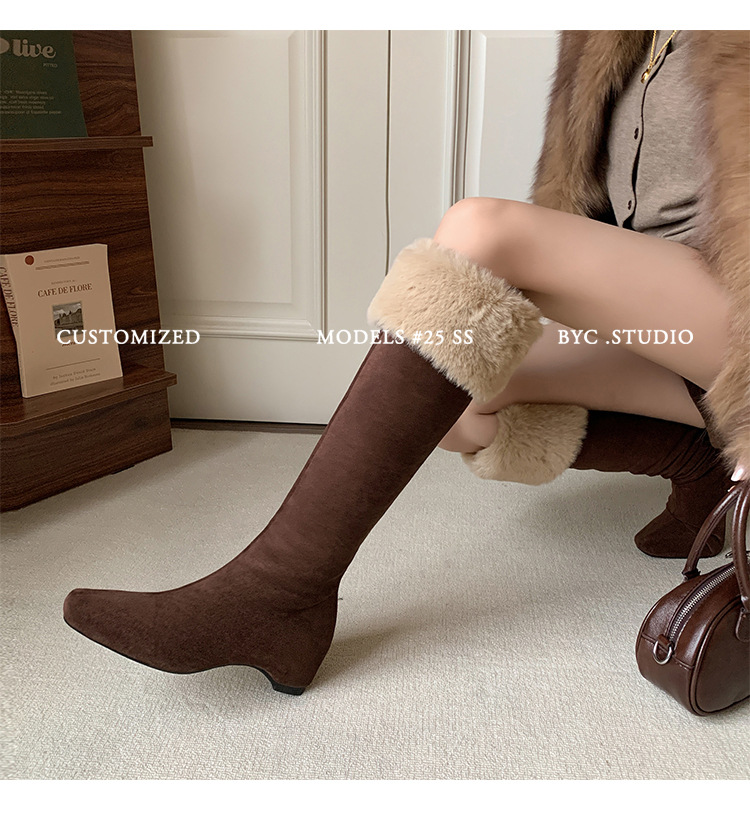 Boot tuyết nữ cổ cao lót lông cừu đế dày màu nâu — màu nâu chi tiết 25