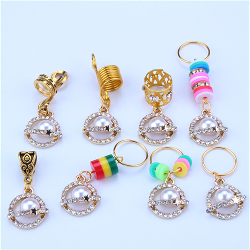 Perruque, dreadlocks, bague décorative, accessoire, ornement de cheveux, pendentif en alliage de zinc à ressort avec diamants, petit pendentif à faire soi-même_voghion.com