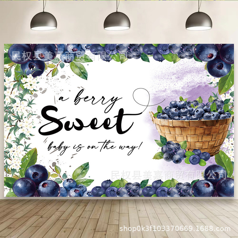 Cross-border Baby Shower Photography Background Cloth Fruit Blueberry Baby Shower Party Photo Banner Decorative Hanging Cloth Cross-border Baby Shower Photography Background Cloth Fruit Blueberry Baby Shower Party Photo Banner Decorative Hanging Cloth