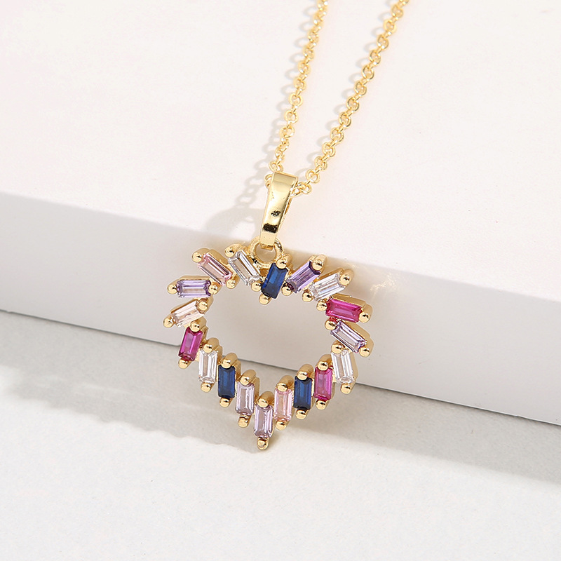 Fashion Heart Shape Copper Inlay Zircon Pendant Necklace 1 Piece