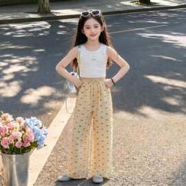 女童夏季棉麻裤子2026新款儿童韩系休闲直筒中大童宽松薄款阔腿裤