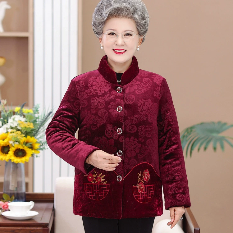 Бабушка зимняя хлопчатобумажная одежда среднего и пожилого возраста женская вельветовая мама теплая хлопчатобумажная куртка