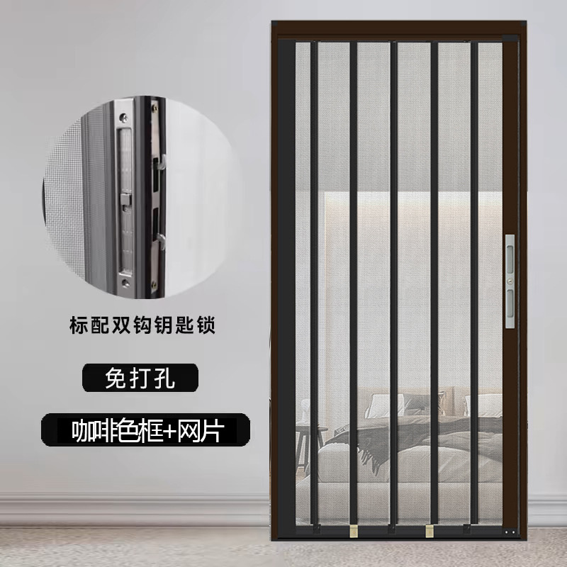 Puerta de pantalla plegable a prueba de mosquitos gatos y perros con cerradura antirrobo invisible retráctil empujador tipo puerta de pantalla de aleación de aluminio personalizada