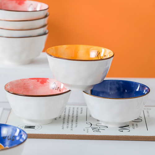 Strictly Selected Parent-Child Bowl Creative Family Four-Person Set Tableware Household Cute Ceramic Bowl Playful Rice Bowl