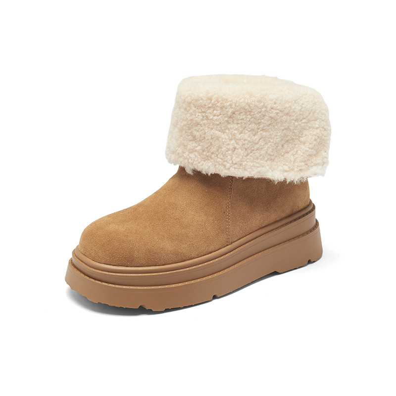 Botas de nieve de fondo grueso para mujeres 2025 nuevos zapatos de invierno de algodón grueso plegables dos botas cortas de lana
