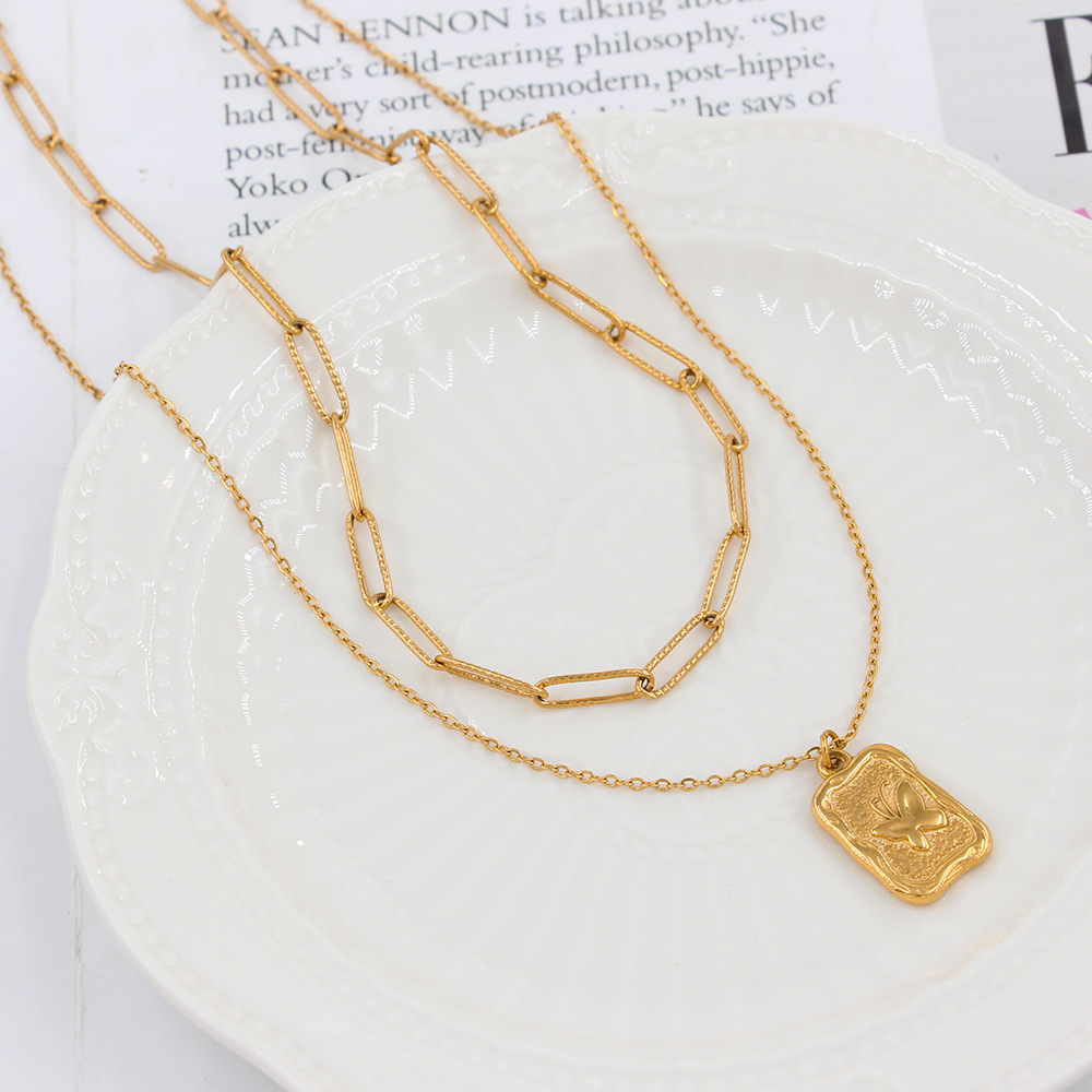 Fashion Butterfly Stainless Steel Titanium Steel Plating Layered Necklaces_colorza_7