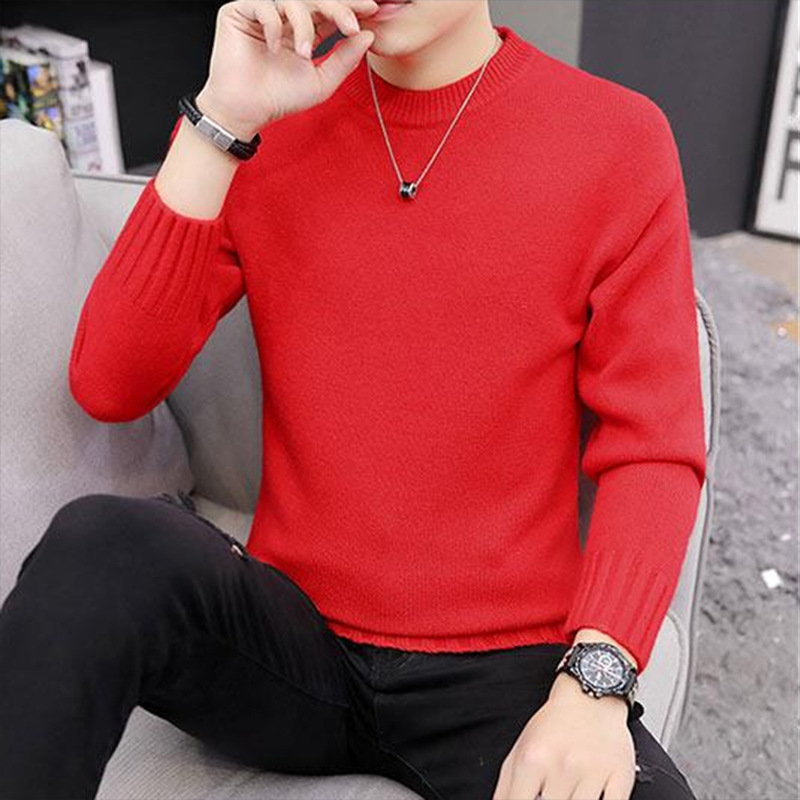 Men's Round neck sweater autumn and winter thickened pullover knitted bottoming shirt white loose sweater men's sweater