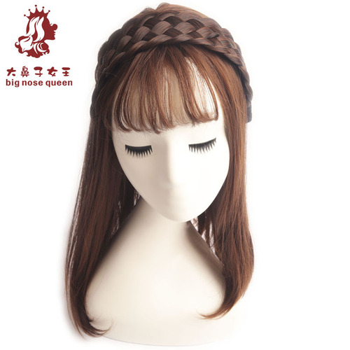 6cm ultra-wide wig cap, conceals white hair, 6-strand braided, high forehead, handmade, with frayed edges, toothed and anti-slip hair accessory, headpiece