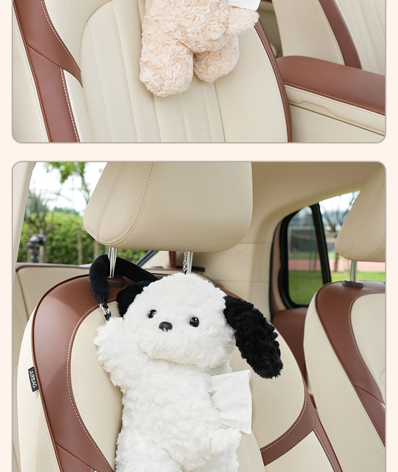 Car Tissue Box Plush Cartoon Puppy Car Tissue Hanging Bag Cute Tissue Box Tissue Pack Interior Supplies