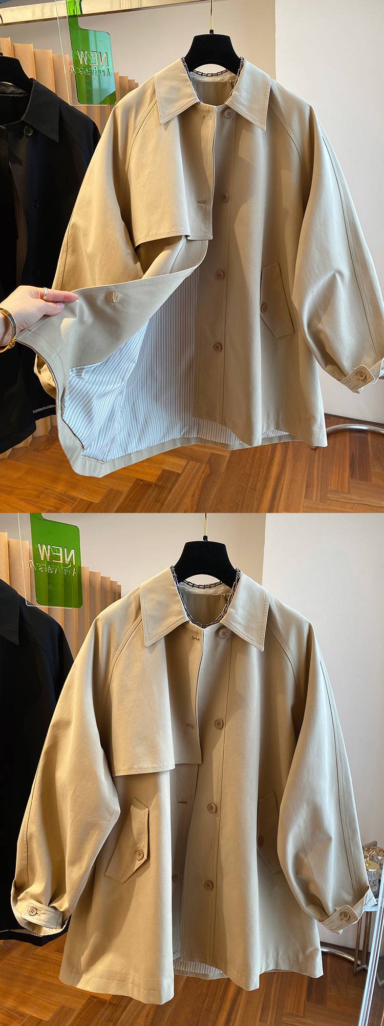 ng2510292 Spring New High-end Mid-length Long-sleeve Trench Coat Women's Loose Casual Korean-style Stylish Workwear Cardigan_ecoleips.com