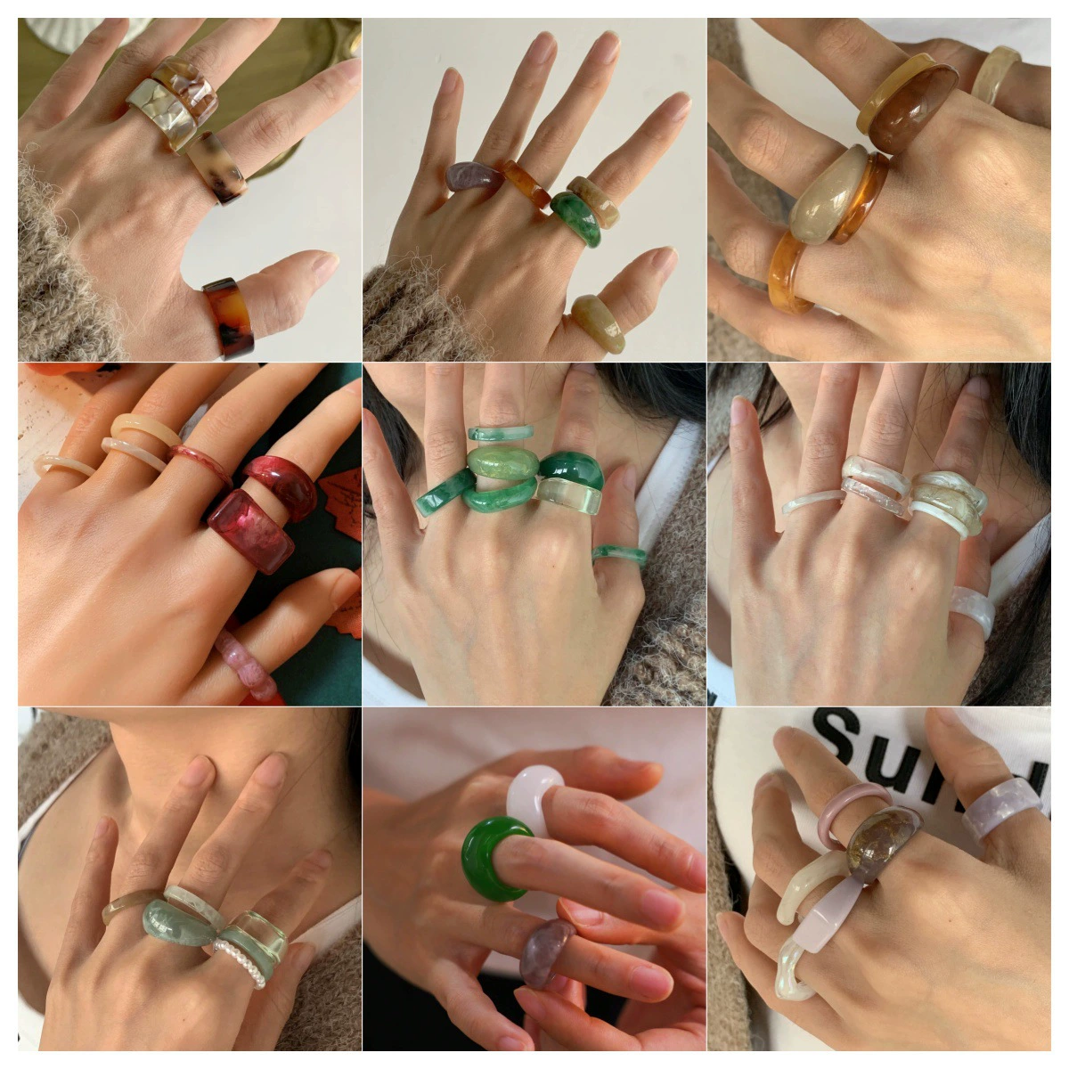 Кольцо (Korea ACC) Acrylic One-Size Chunky Ring для указательного пальца, цветной мраморный узор