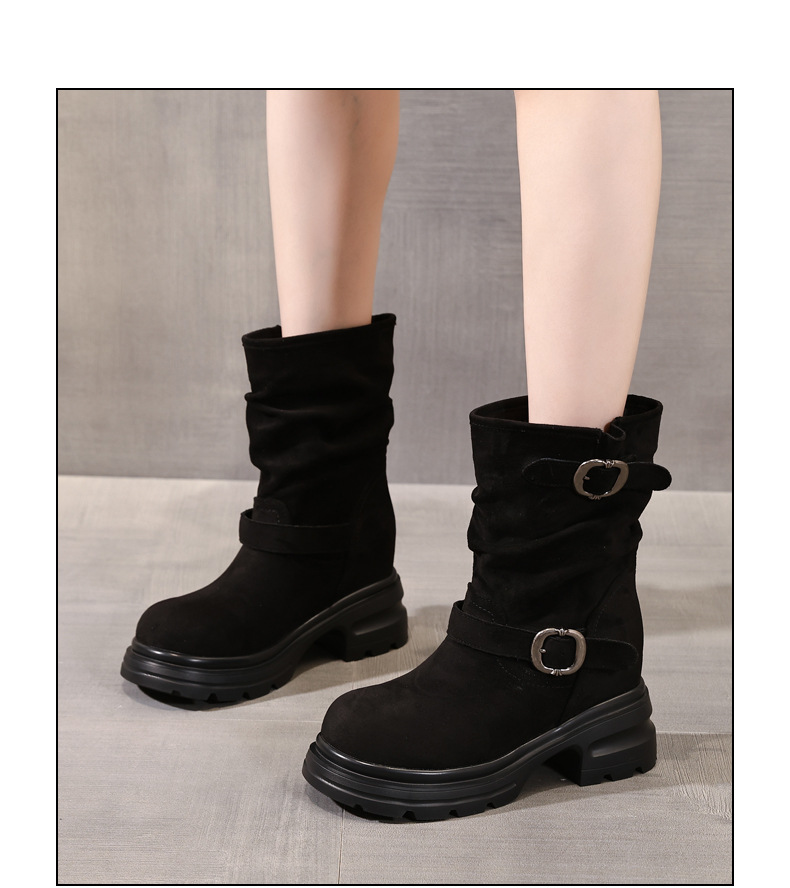 Boot Martin nữ đế dày tăng chiều cao, cổ ngắn 9cm tôn dáng — đen chi tiết 13