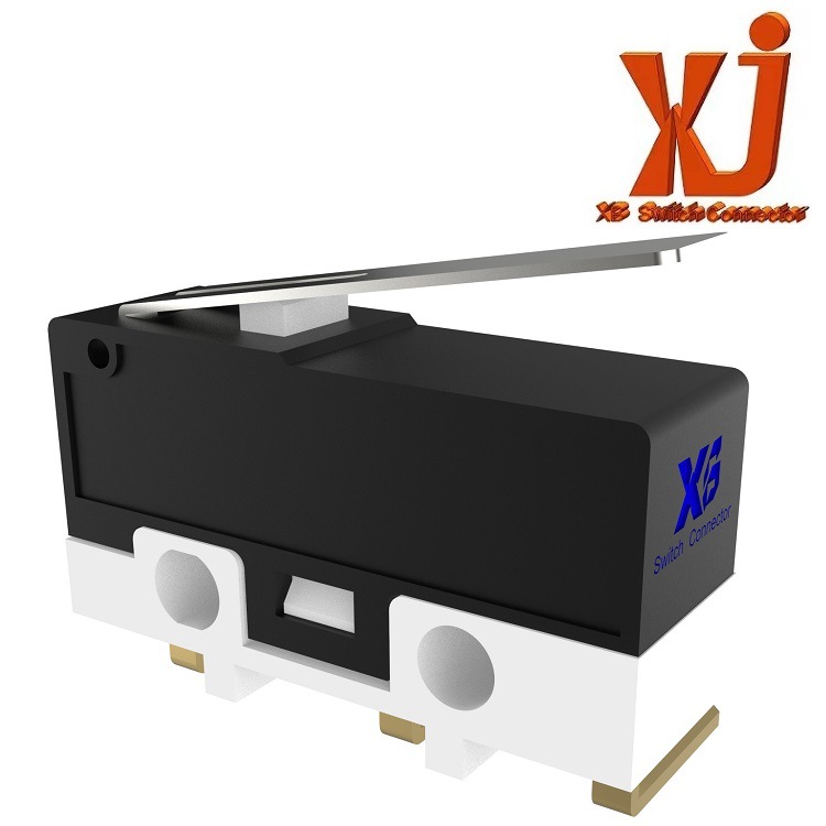 供应5A 250V大电流开关 直柄弯脚中微动开关 按压复位微动开关