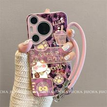 适用华为pura70手机壳带挂绳硅胶p60pro新款全包手机壳豹纹招财猫