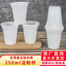 250ml杯子一次性杯子玉米淀粉可降解环保水杯耐高温茶水杯子带盖