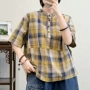 格子双层短袖大码衬衫