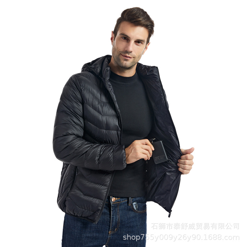 Ropa acolchada de algodón con calefacción inteligente transfronteriza de invierno, ropa acolchada de algodón con calefacción eléctrica, zona 23, chaqueta abrigada con capucha de tamaño ajustable