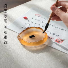 Glazed brush pen licking small ink dish Chinese painting pigment dish glass ink dish Chinese style calligraphy pen washing ink pool