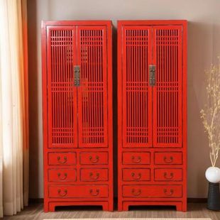 New Chinese Style Hotel Club Homestay Solid Wood Handmade Painted Wardrobe Retro Old Bedroom Storage Classical Decorative Cabinet